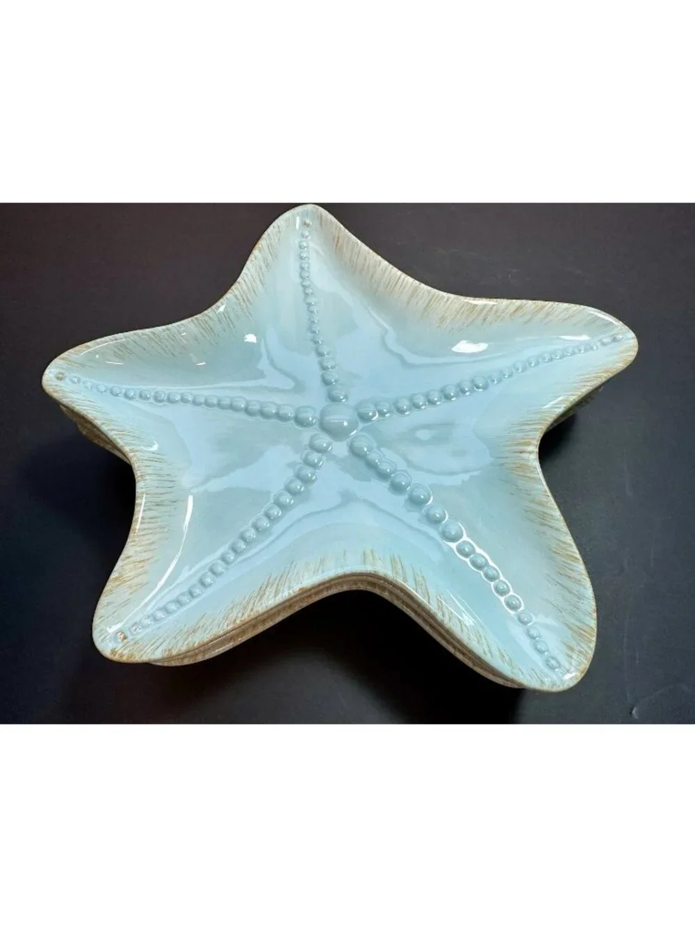 Blue Sky 2007 Starfish Set Of 3 Snack Plate Trinket Dish Beach Decor Aqua 8”